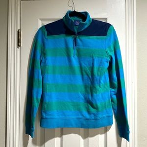 le TIGRE Blue and Green Striped Quarter Zip Sweatshirt Size M